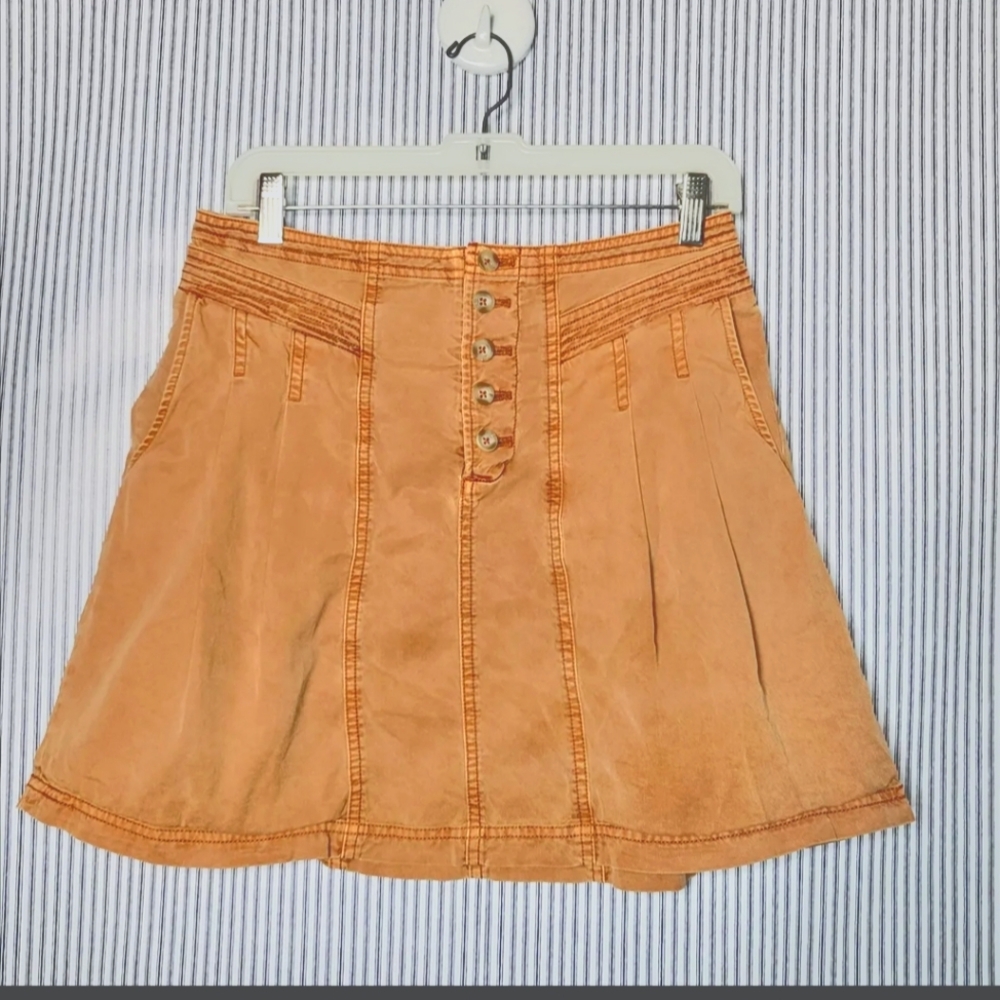 Anthropologie Denim Pumpkin Orange Stonewash Jean Style Mini Skirt